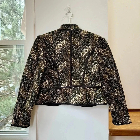 New Free People Zoey Jacket Quilted Fall Paisley Print Collarless Black - Picture 10 of 13